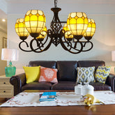 Vintage Oval Pendant Chandelier Lamp - 6/8 Lights, Curved Arm & Brown Glass Design for Living Room - This beautiful ceiling light features a vintage Tiffany-style design with curved arms and stained glass shades in a rich brown hue. The fixture comes